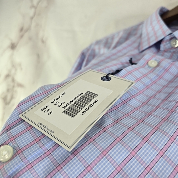 Untuckit Shirt Mens XXL 2XL Blue Plaid Button Up Arrigoni Wrinkle Free Slim Fit - Picture 8 of 15